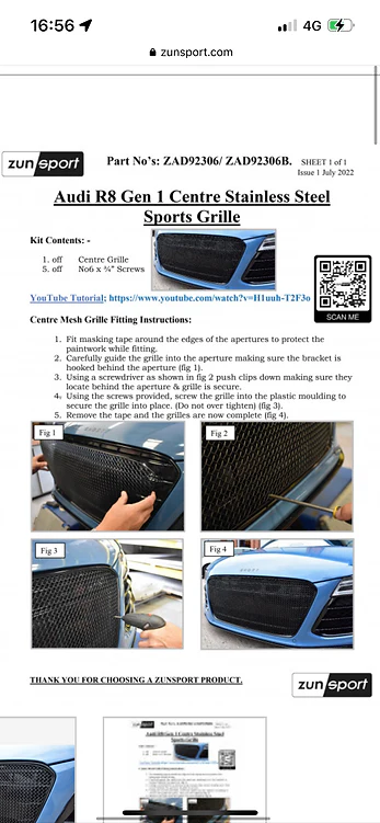 Audi R8 Gen 1 Facelift - Zunsport Grille - Image 3